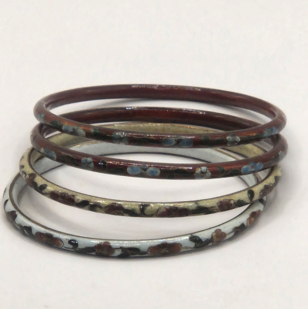 GENUINE Vintage Cloisonne Enamel Bangle Bracelet Set